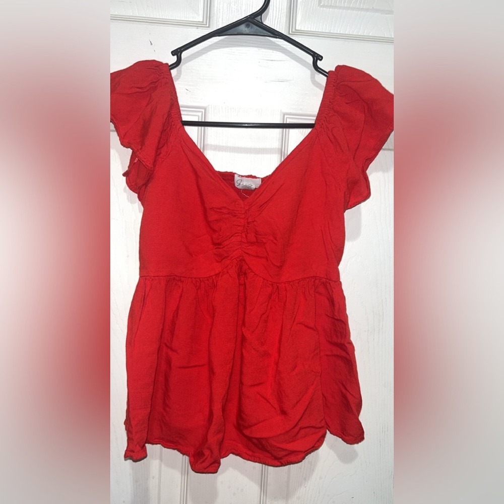 Women's Red Ruffle Sleeve Top